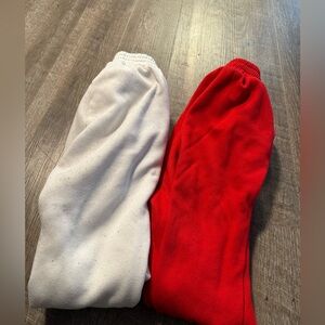 Red and white sweat pants